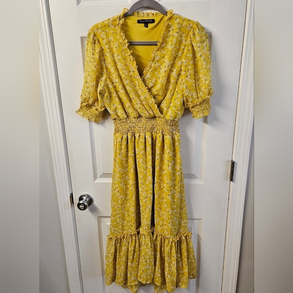Ryan Michelle Yellow Flowy Floral Maxi Sundress